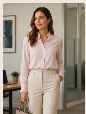 LOFT Pale Pink Button-Down Long Sleeve Blouse XXS Petite